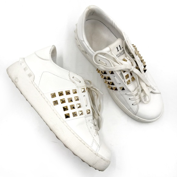 Valentino Garavani Shoes - Valentino Rockstud Untitled Sneakers White Silver Studded Leather Sz 37 / 7